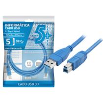 Cabo Usb-A Macho 3.0 X Usb-B Macho Super Rápido Azul - 5m