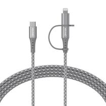 Cabo USB-C 2 1 Saida USB-C 1 Lightning 1.5m Nylon Trançado Resistente Carregamento Rápido Cinza LC21 Geonav