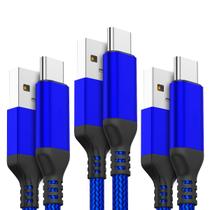 Cabo USB-C Akoada, pacote com 3 (3 m+2 m+1 m) de nylon trançado azul Cabo USB-C Akoada, pacote com 3 (3 m+2 m+1 m) de nylon trançado azul