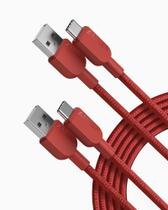 Cabo USB C Anker Type C, carregador USB C, 10 pés, pacote com 2 unidades, vermelho