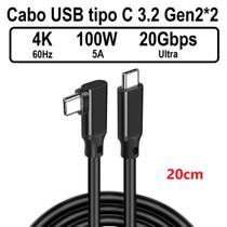 Cabo USB-C/C 3.2 Gen2*2 20Gbps 90 Graus PD 100W 4K 60hz 20cm