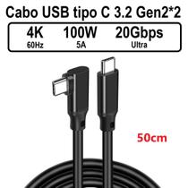 Cabo USB-C/C 3.2 Gen2*2 20Gbps 90 Graus PD 100W 4K 60hz 50cm