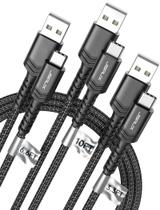 Cabo USB C JSAUX 3.1A de carregamento rápido, pacote com 3 (3,3 pés+2 m+1 m) preto