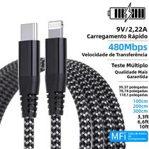 Cabo USB C Para Lightning 1M 2M 3M Alta Qualidade Certificado MFi Carregamento Rápido Para iPhone 14