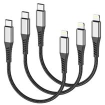 Cabo USB C para Lightning Acevien, pacote curto de 15 cm com 3 unidades para iPhone