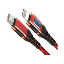 Cabo USB C Para Lightning Trançado Vermelho Com Display LED, Carregamento Rápido PD E Indicador De
