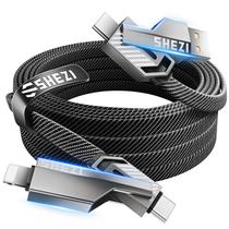 Cabo USB C SHEZI 4 em 1 60 W 3 m de nylon trançado para iPhone cinza Cabo USB C SHEZI 4 em 1 60 W 3 m de nylon trançado para iPhone cinza