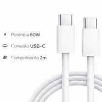 Cabo Usb-c Tipo C Turbo Nylon 2m 60w Compatível Com Iphone Branco Cabo Usb-c Tipo C Turbo Nylon 2m 60w Compatível Com Iphone Branco