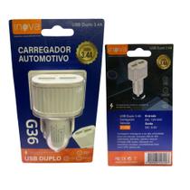 Cabo USB Duplo G36 Inova 3.4A Carregador Automotivo Cabo USB Duplo G36 Inova 3.4A Carregador Automotivo