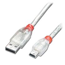 Cabo USB Lindy USB 2.0 Tipo A para Mini-B 1m Transparente Cabo USB Lindy USB 2.0 Tipo A para Mini-B 1m Transparente