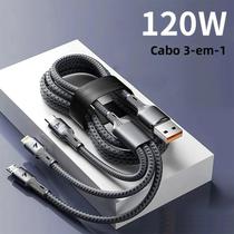 Cabo USB Multi-Portas De Carregamento Rápido 120W Tipo-C Lightning Micro-USB Trançado Em Nylon Para