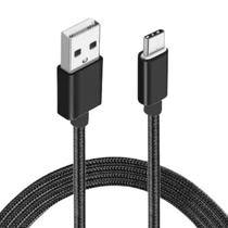 Cabo USB Nylon 1M Para Moto E20 - Compatível Preto