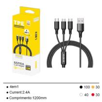 Cabo Usb para celular 3 Saídas USB em 1 USB C- USB ligthning -USB V8, OTIMO PARA UBER