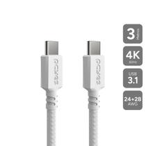 Cabo USB TIPO-C 3.1 P/ USB TIPO-C 3.1 - Branco - 3METROS - NYLON - PUCP3B