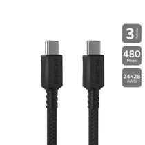 Cabo Usb Tipo-c P/ Usb Tipo-c 2.0 - Preto - 3m - Nylon - Pucc2-3p