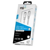 Cabo USB Tipo-C para USB Tipo-C ELG 3A Carga e Sincronização Branco 1 Metro