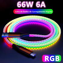 Cabo USB Tipo C RGB De Carregamento Rápido 66W 6A Com Linha Colorida Brilhante Para Carregador Cabo USB Tipo C RGB De Carregamento Rápido 66W 6A Com Linha Colorida Brilhante Para Carregador