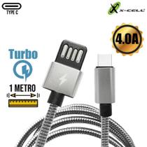 Cabo USB Tipo C Turbo Ultra Resistente Inox 4.0A 1m Prata - X-Cell
