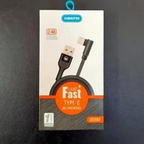 Cabo USB Type C Metálico Com Plugue em L Blindado 2.4A 1m Kimaster - CB209XP preto