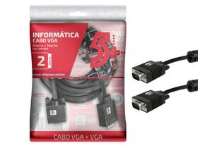 Cabo VGA Macho Monitor LCD PC TV Projetor 2 Mts com Filtro - CHIPSCE