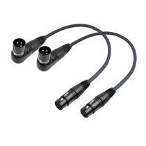 Cabo XLR Devinal de ângulo reto macho para fêmea reta, 30 cm, pacote com 2 unidades