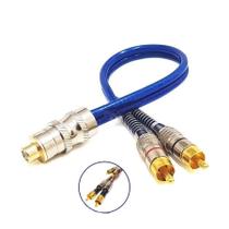 Cabo Y Rca Blindado 1 Fêmea 2 Machos 5mm Plug Metal Ouro cor Azul ou Vermelho - Tech One