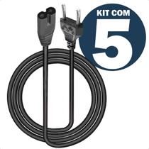 Cabos De Força Bipolar Fonte Bivolt Tipo 8 Para TV Kit Com 5
