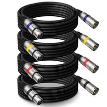 Cabos XLR Heams Professional, pacote com 4, 3 m, trançados sem ruído Cabos XLR Heams Professional, pacote com 4, 3 m, trançados sem ruído