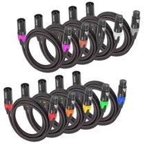Cabos XLR MIKIZ, pacotes de 10, 1,8 m, trançados premium, macho para fêmea Cabos XLR MIKIZ, pacotes de 10, 1,8 m, trançados premium, macho para fêmea