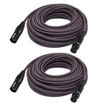 Cabos XLR MIKIZ trançados de 15 m, pacote com 2, macho para mulher, 3 pinos
