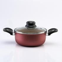 Caçarola 16cm com tampa de Vidro Cereja com Dourado Alumi-Aço Linha Premium J4TECH Alumínio Antiaderente Teflon Ultra Resistente