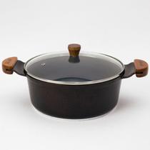 Caçarola 18cm 1,7L Cerâmico Alças Madeira com Tampa de Vidro - Cor: Cereja Craqueado