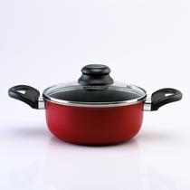 Caçarola 18cm Vermelha Com Tampa de Vidro Alumi-Aço Linha Premium J4TECH Alumínio Antiaderente Teflon Ultra Resistente
