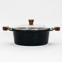 Caçarola 24cm 3,6L Cerâmico Alças Madeira com Tampa de Vidro - Cor: Preto Liso Caçarola 24cm 3,6L Cerâmico Alças Madeira com Tampa de Vidro - Cor: Preto Liso