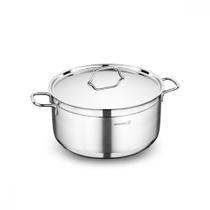 Caçarola Aço Inox Panela com Tampa Indução Cooktop Utensilio Cozinha Base Solar Multiuso 6,8L 13x26cm