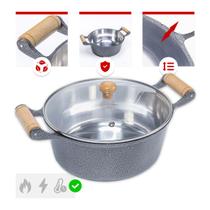 Caçarola Alta 18cm (1,7 L) Alumínio Fundido Preto Craqueado Tampa de Vidro