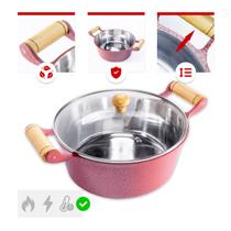 Caçarola Alta 18cm (1,7 L) Alumínio Fundido Vermelho Craqueado Tampa de Vidro