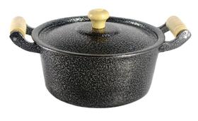Caçarola Aluminio Preto Alça e Pomel de Madeira 16 cm 1,2 Litro Tampa Fundida