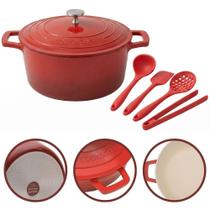 Caçarola Antiaderente 4,3 Litros Mimo Style Cook Chef 24cm Vermelha Para Fogão de Indução e Utensílios Silicone