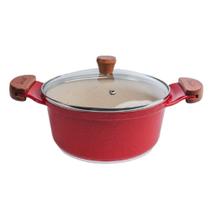 Caçarola Antiaderente Marmorizada Alumínio 24CM 3,6L Tampa Vidro Javali