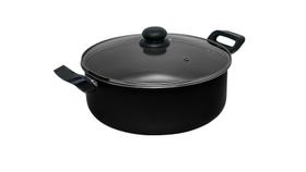 Caçarola Antiaderente Preta tamanho 24 com tampa de vidro - Madefer Inox 24- 3,4L