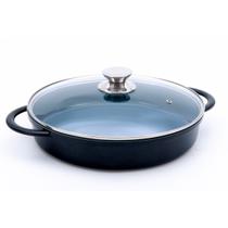 Caçarola baixa antiaderente preta com tampa de vidro 30cm hercules pa9000-30p