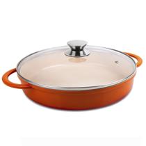 Caçarola Baixa Hercules Indução Antiaderente Ceramico Tampa de Vidro Redonda Laranja 30cm 3,5 Litros