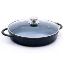 Cacarola baixa redonda preta com tampa de vidro 30cm hercules pa9000-30p Cacarola baixa redonda preta com tampa de vidro 30cm hercules pa9000-30p