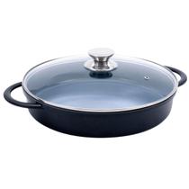 Caçarola Baixa Redonda Preta Tampa Vidro Antiaderente