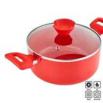 Caçarola Ceramic Red 20cm Fundo de Indução Tampa de Vidro