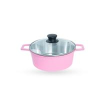 Caçarola De Alumínio Fundido N 16 Com Tampa De Vidro - Cor Rosa Caçarola De Alumínio Fundido N 16 Com Tampa De Vidro - Cor Rosa
