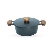 Caçarola De Alumínio Fundido N 18 Com Alça De Madeira e Tampa De Alumínio - Cor Craqueado Preto