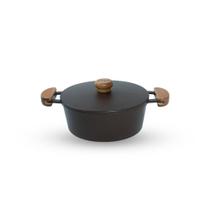 Caçarola De Alumínio Fundido N 18 Com Alça De Madeira e Tampa De Alumínio - Cor Marrom