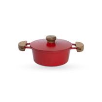 Caçarola De Alumínio Fundido N 18 Com Alça De Madeira e Tampa De Alumínio - Cor Vermelho